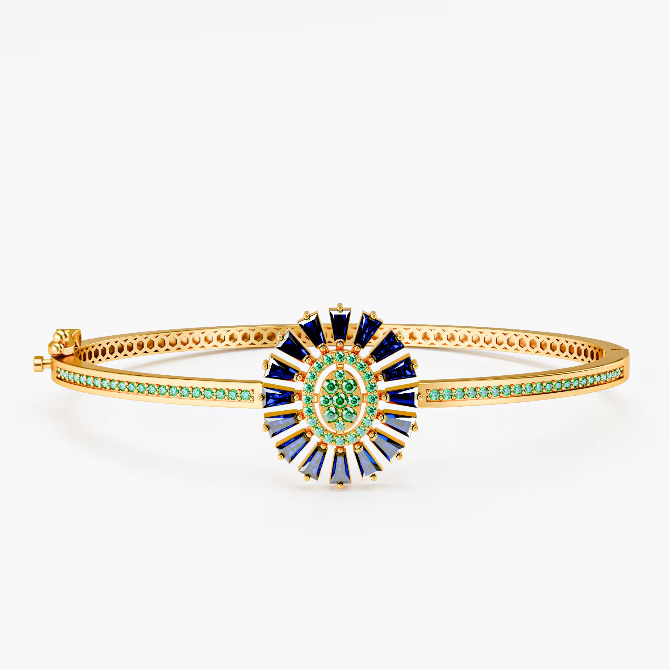 The Sunburst Bangle - Sapphire & Emerald Statement Bracelet by Gehnok