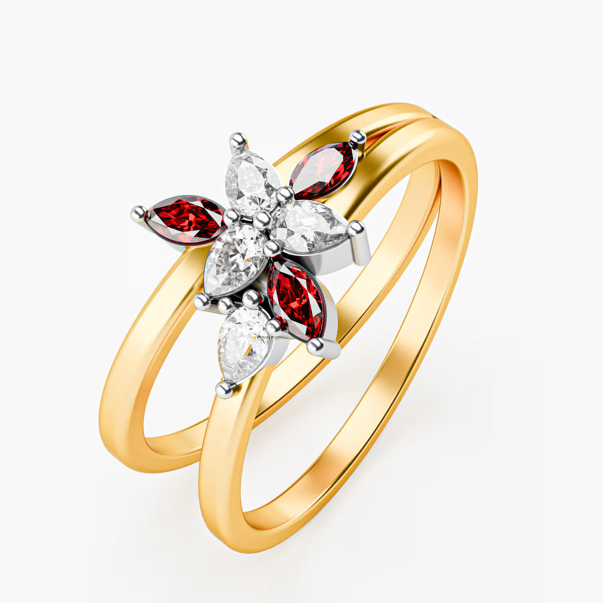 Ruby & Diamond Floating Star Cluster Ring