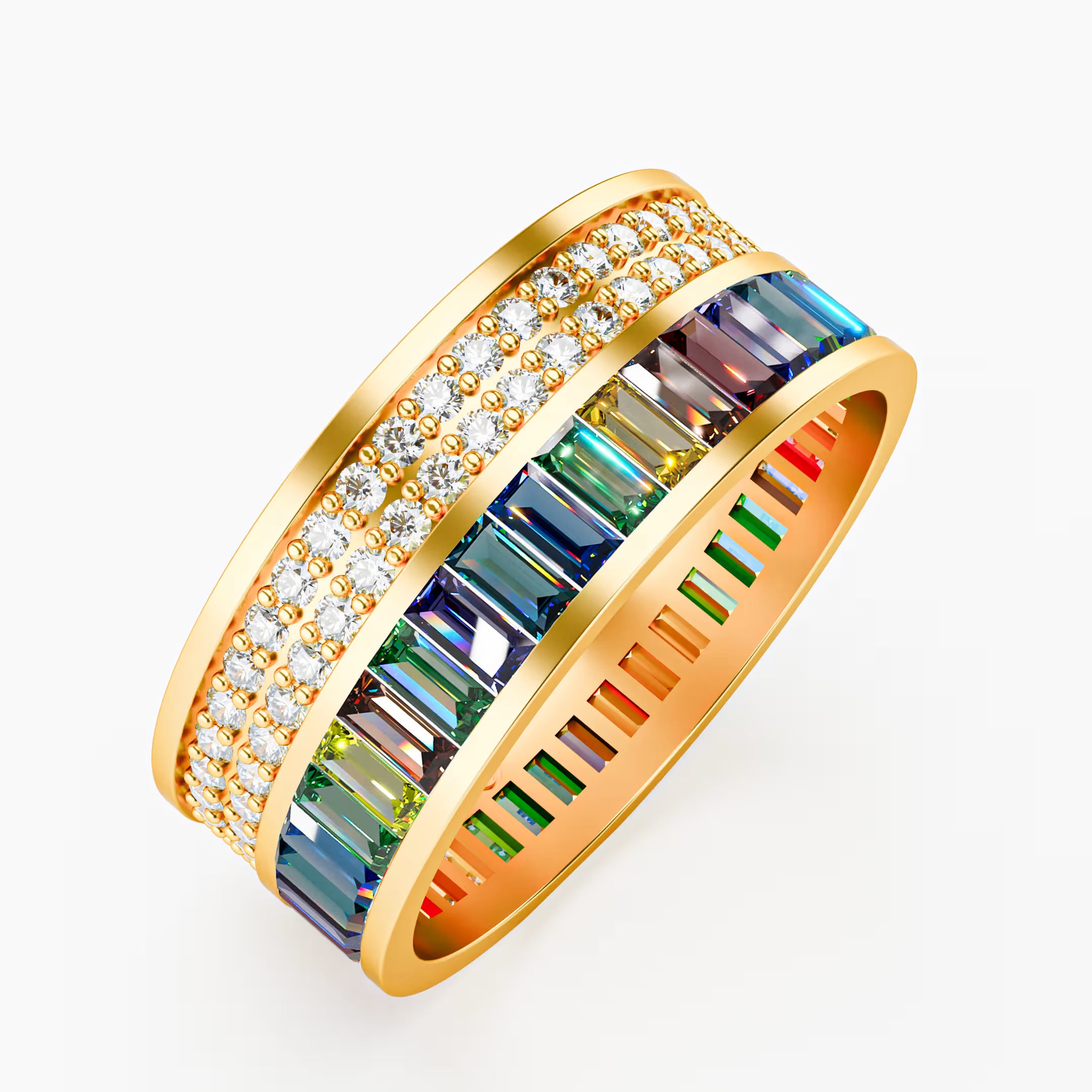 The Rainbow Eternity - Baguette Gemstone & Diamond Pave Ring