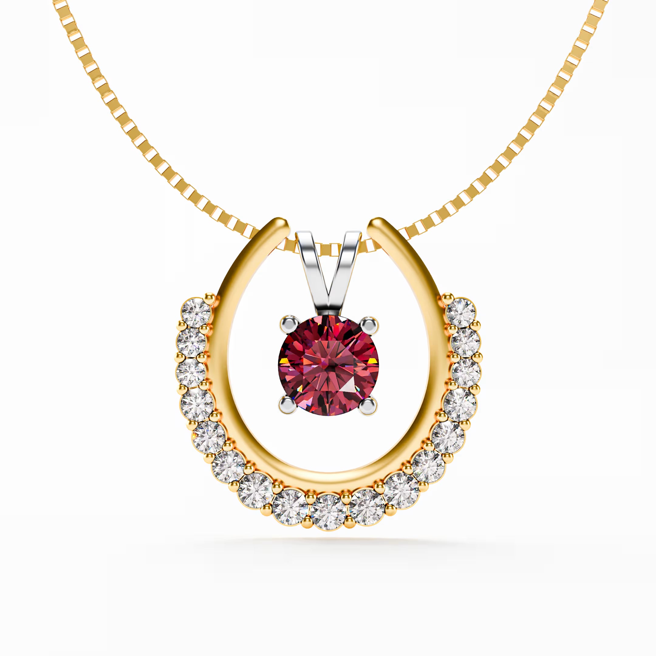 The Floating Ruby - Horseshoe Halo Pendant