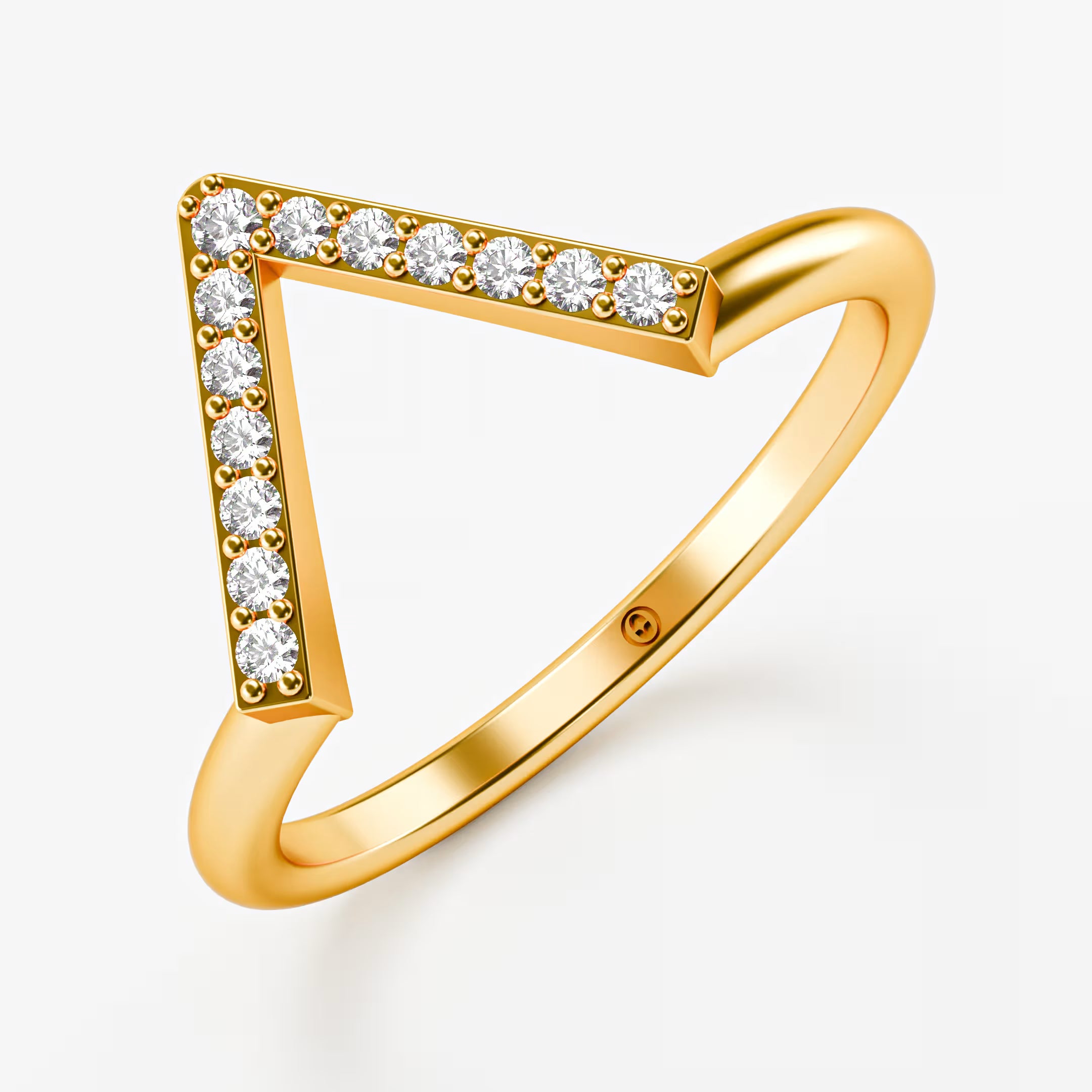 Geometric Pavé Chevron Band - Gold Diamond Triangle Ring