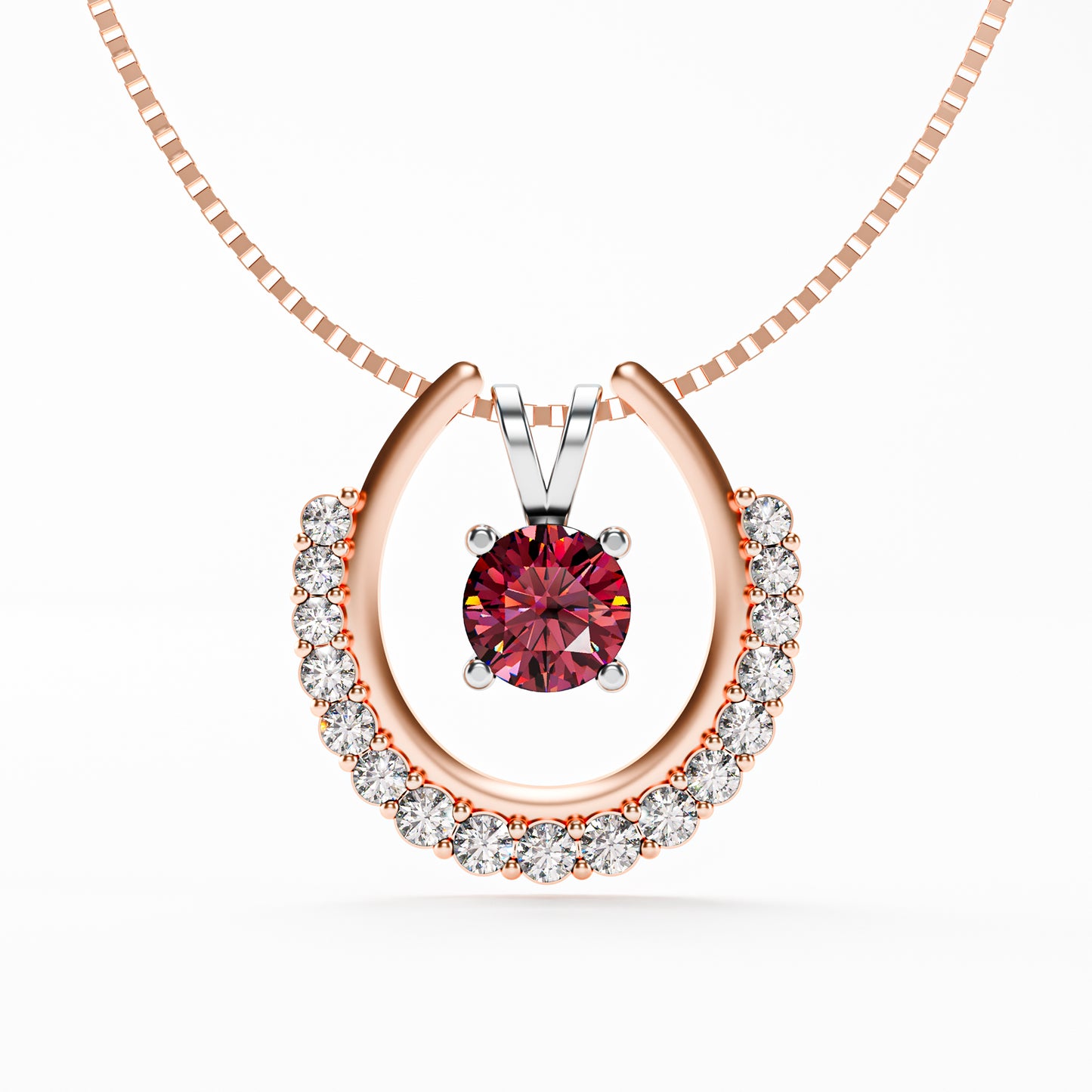 The Floating Ruby - Horseshoe Halo Pendant