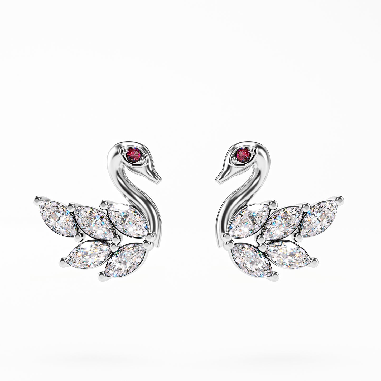 The Swan - Marquise Diamond Swan Stud Earrings by Gehnok