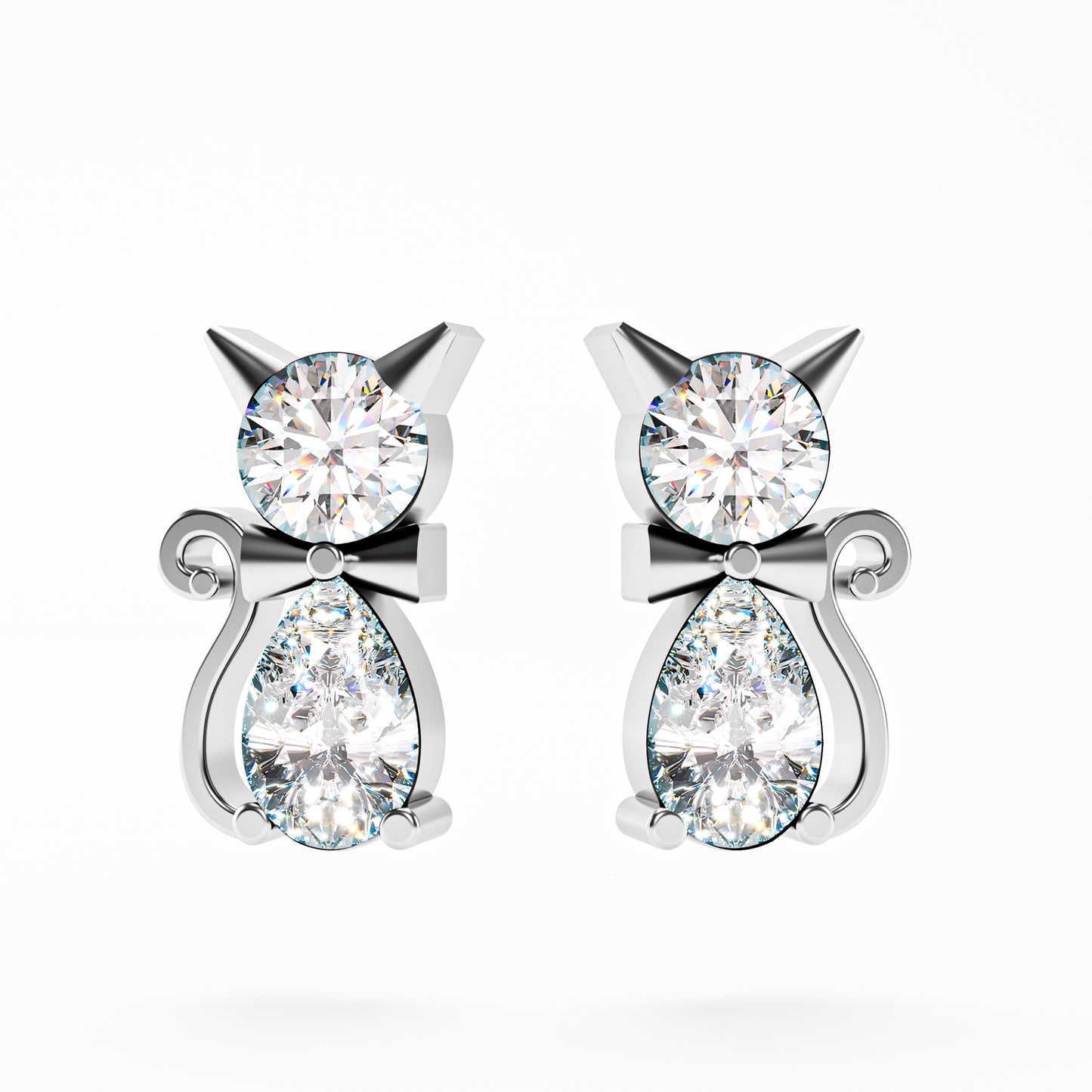 The Kitty - Diamond Cat Stud Earrings by Gehnok