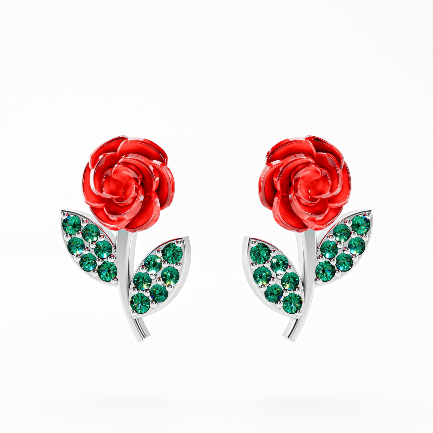 The Red Rose - Enamel Rose Stud Earrings by Gehnok