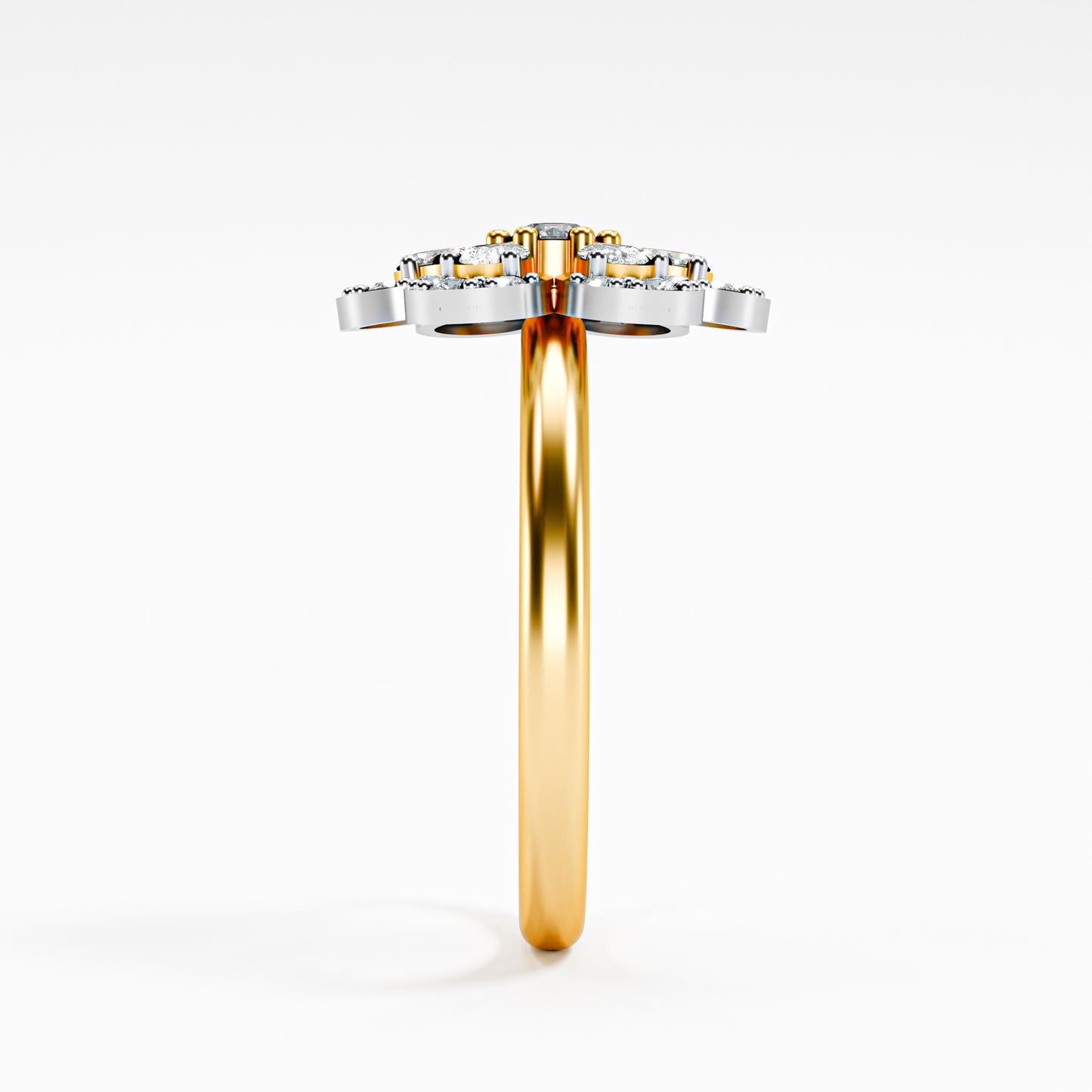 14K Two-Tone Gold Diamond Flower Cluster Ring | Pear Petal Halo Cocktail Ring | Floral Diamond Statement Ring | Anniversary Cocktail Ring for Her | Bold Fine Jewelry Gift
