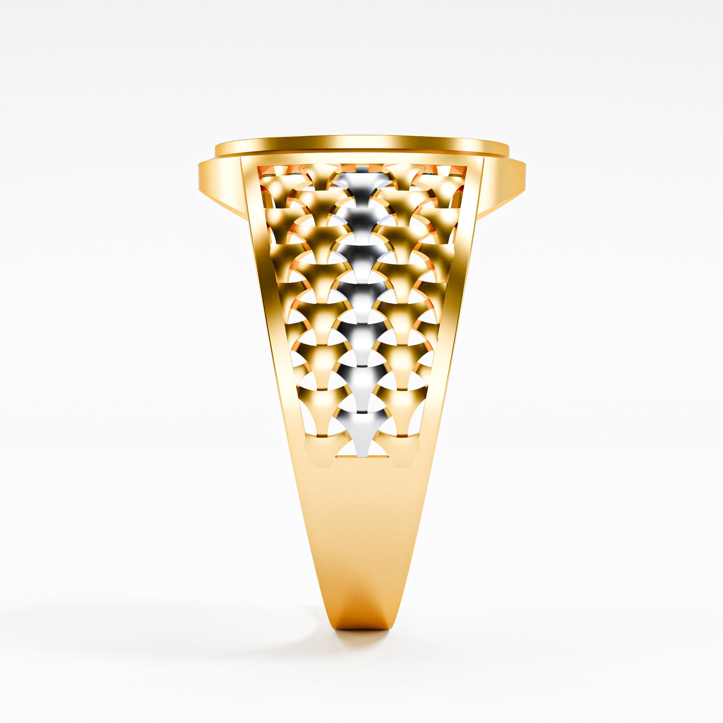 Luxury Men's Pave Diamond Statement Ring – Tri-Tone 18K Gold Concentric Circle Cocktail Ring with Filigree Band – Groom, Anniversary & Festival Gift