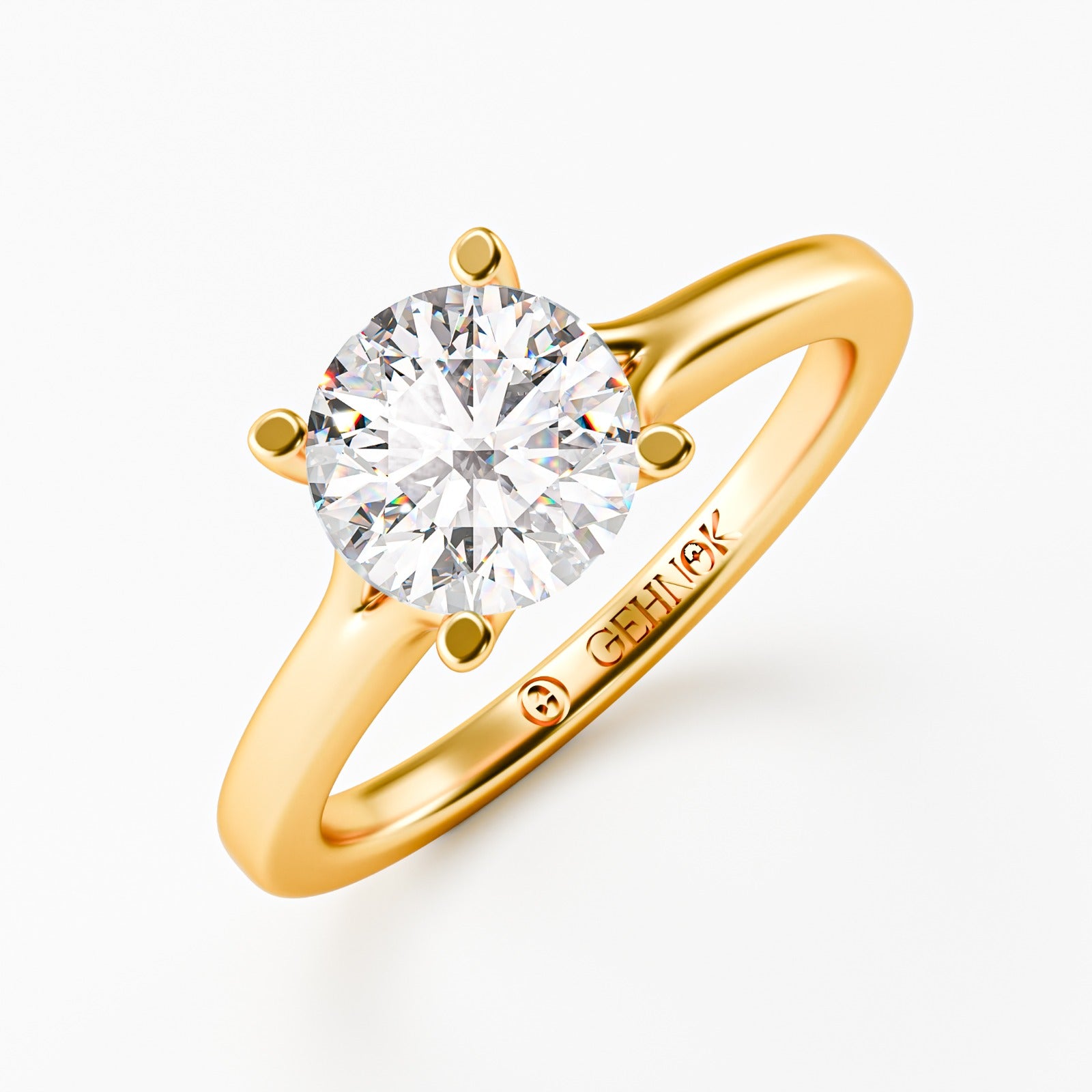 14K Solid Gold Classic Solitaire Diamond Engagement Ring | Round Brilliant Diamond | Cathedral 4-Prong Setting | Timeless Proposal Ring for Her | Fine Jewelry Gift