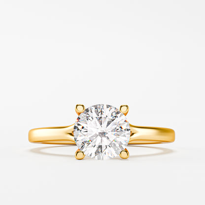 14K Solid Gold Classic Solitaire Diamond Engagement Ring | Round Brilliant Diamond | Cathedral 4-Prong Setting | Timeless Proposal Ring for Her | Fine Jewelry Gift