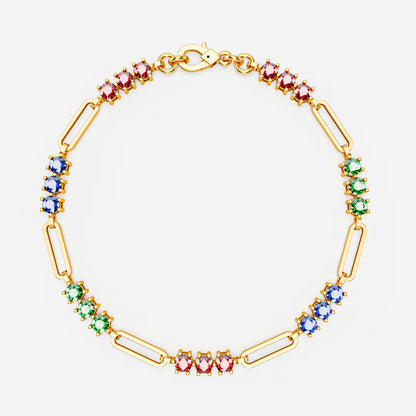 The Prism - Women's Rainbow Multi-Color Gemstone Paperclip Chain Bracelet