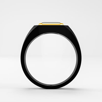 The Onyx Signet - Black Diamond Gold Bezel Ring