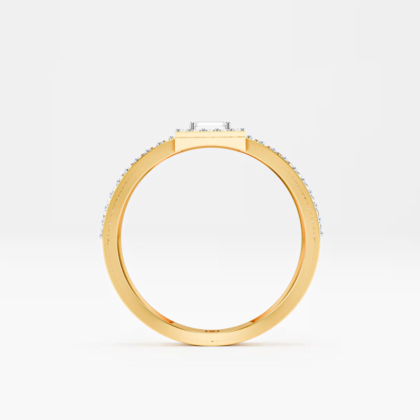 Emerald-Cut Halo Ring, Double Criss-Cross Pavé Band