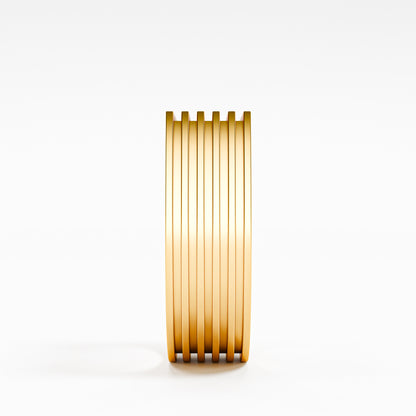 14K Solid Gold Men's Grooved Band Ring | Vertical Stripe Flat Top Statement Ring | Men's Wide Gold Band | Minimalist Men's Wedding Ring | Gift for Him | Bold Fine Jewelry