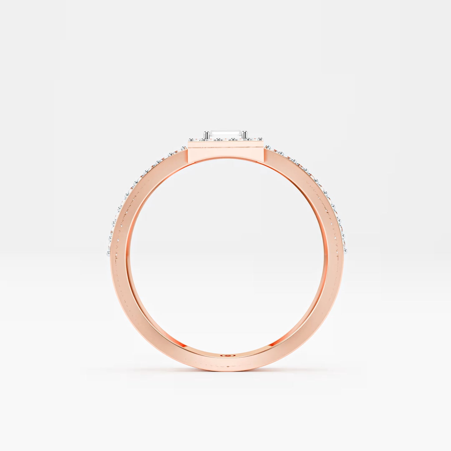 Emerald-Cut Halo Ring, Double Criss-Cross Pavé Band
