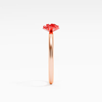 Red Enamel Rose Ring