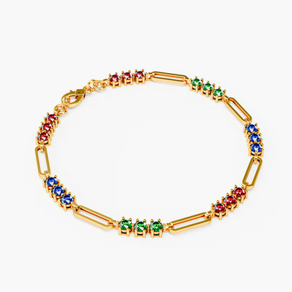 The Prism - Women's Rainbow Multi-Color Gemstone Paperclip Chain Bracelet