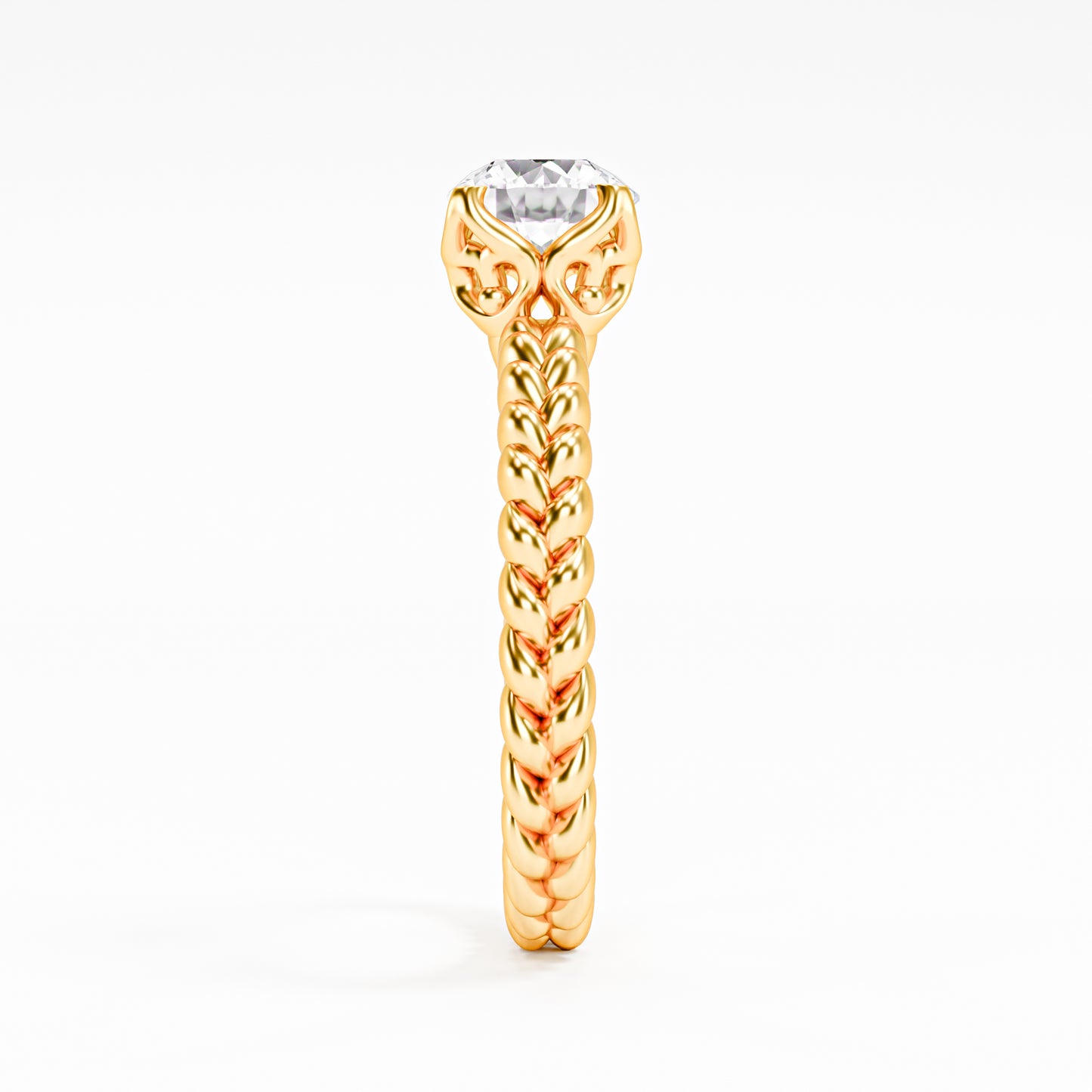 14K Solid Gold Rope Band Solitaire Diamond Ring | Twisted Braid Engagement Ring | Round Brilliant Diamond | Unique Proposal Ring for Her | Handcrafted Fine Jewelry