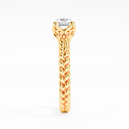 14K Solid Gold Rope Band Solitaire Diamond Ring | Twisted Braid Engagement Ring | Round Brilliant Diamond | Unique Proposal Ring for Her | Handcrafted Fine Jewelry