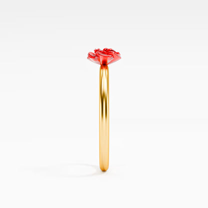 Red Enamel Rose Ring