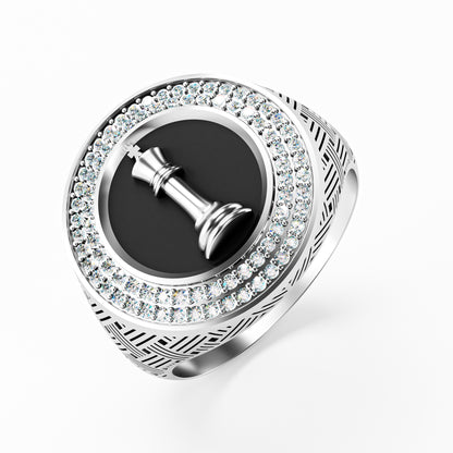 The King - Chess King Diamond Signet | onyx Ring by Gehnok