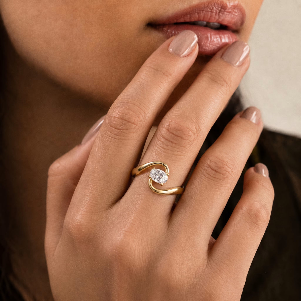 The Swirl - Oval Diamond Bypass Loop Ring