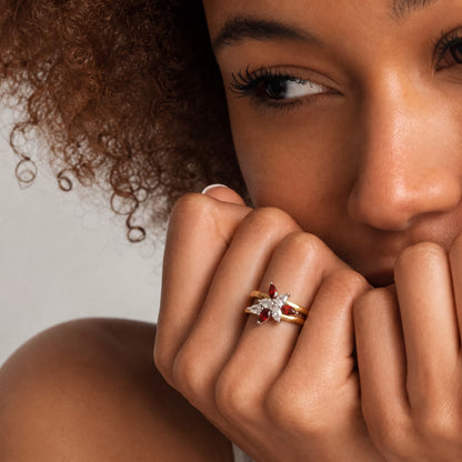 Ruby & Diamond Floating Star Cluster Ring