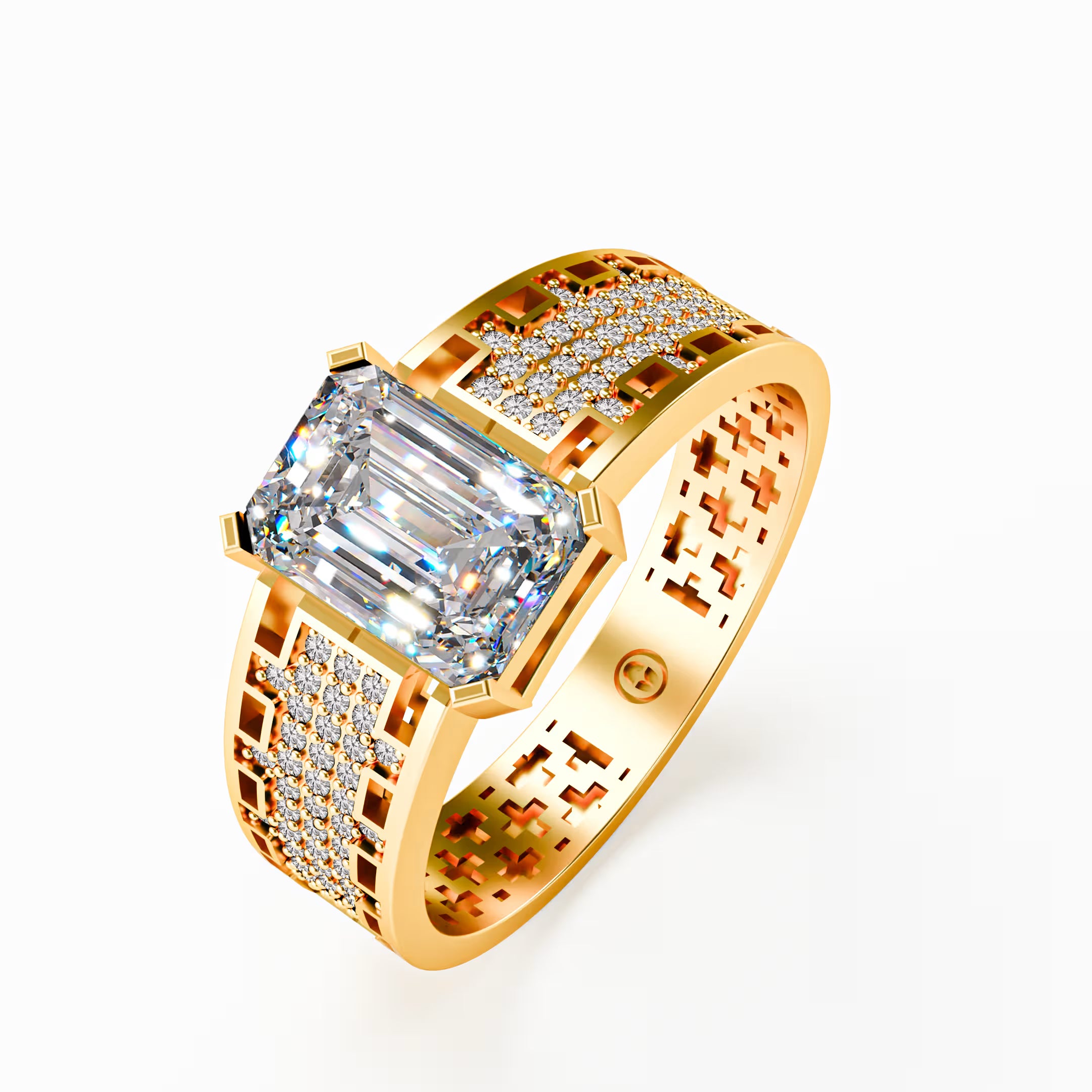 The Lattice - Men's Emerald Cut Diamond & Pavé Ring