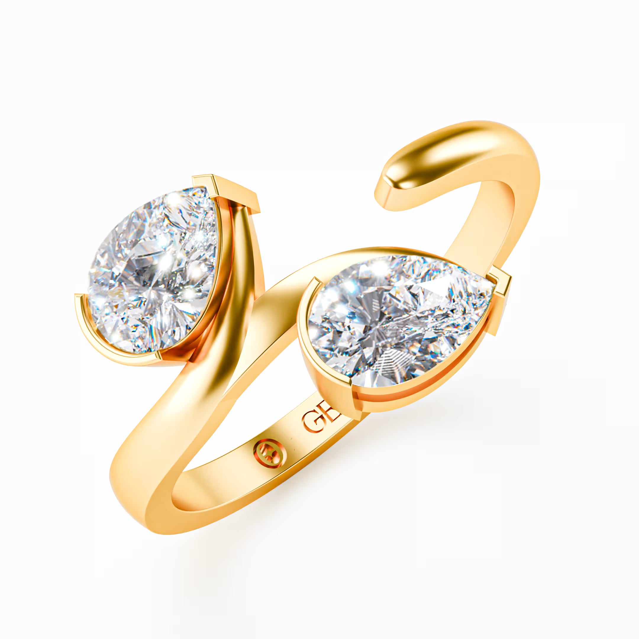 The Toi et Moi - Twin Pear Diamond Open Cuff Ring