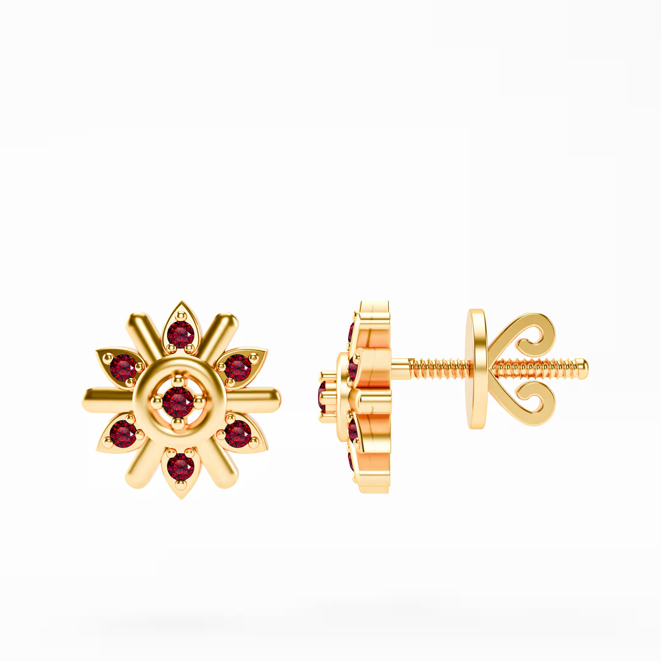 The Compass Star - Ruby Sunburst Stud Earrings by Gehnok