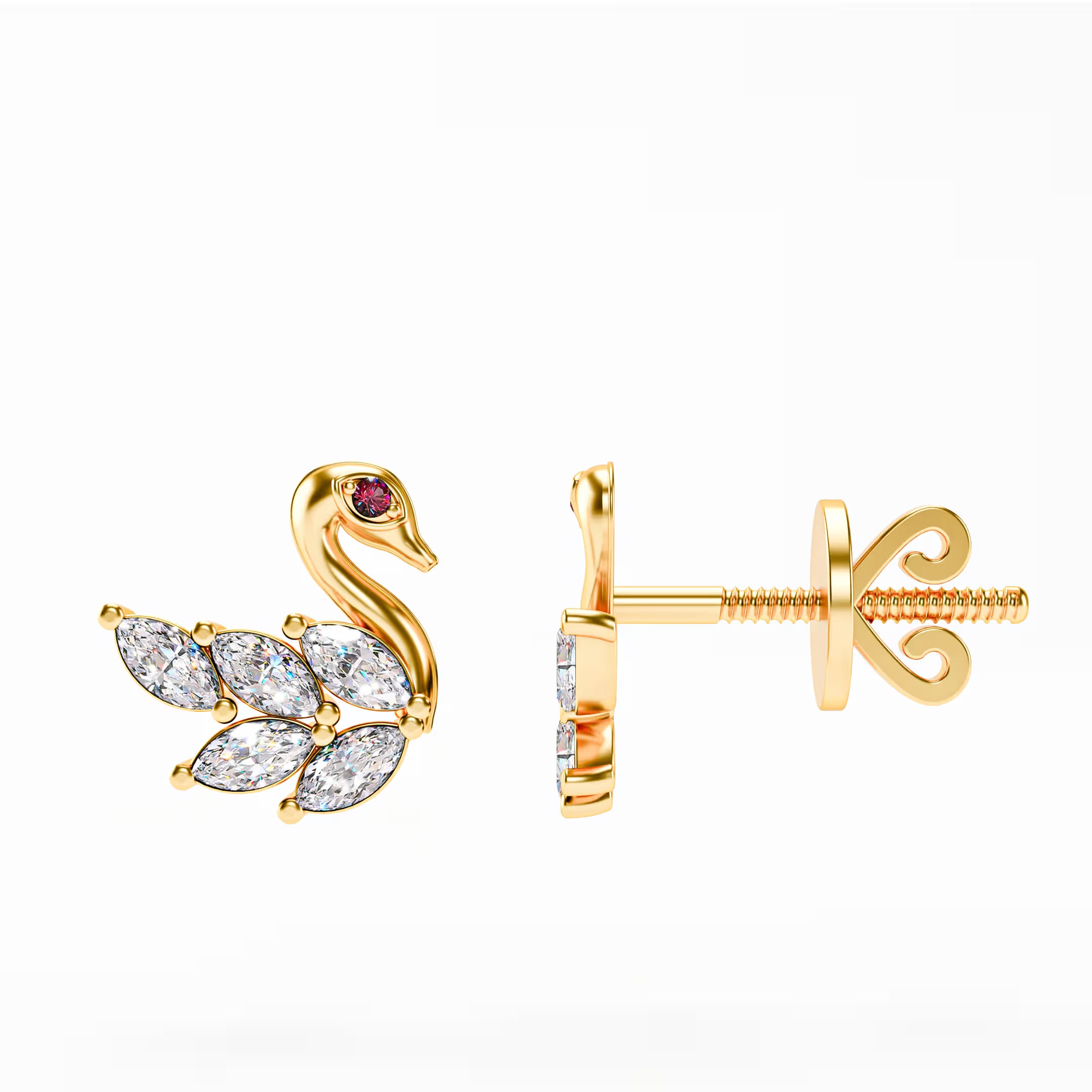 The Swan - Marquise Diamond Swan Stud Earrings by Gehnok