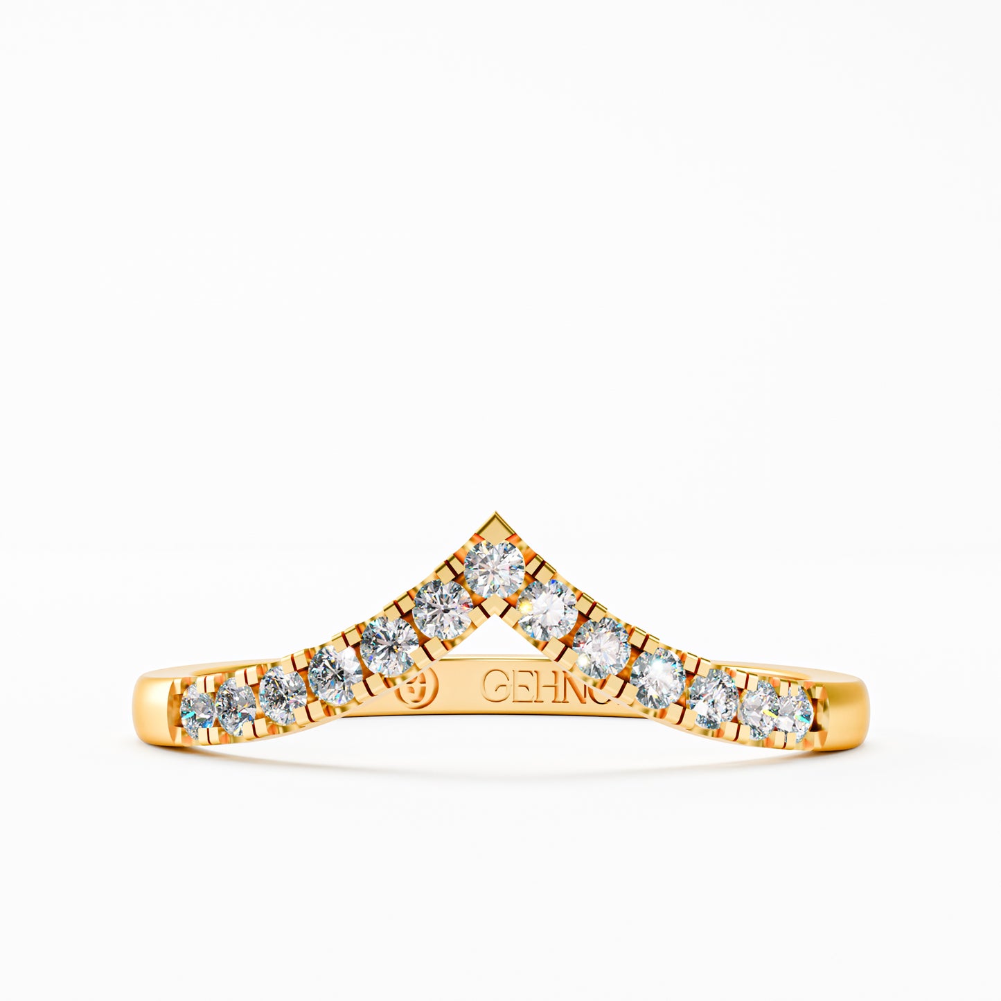 14K Solid Gold Diamond Chevron Ring | V-Shape Pavé Diamond Wedding Band | Wishbone Stackable Ring | Curved Diamond Bridal Band | Minimalist Stacking Ring for Her