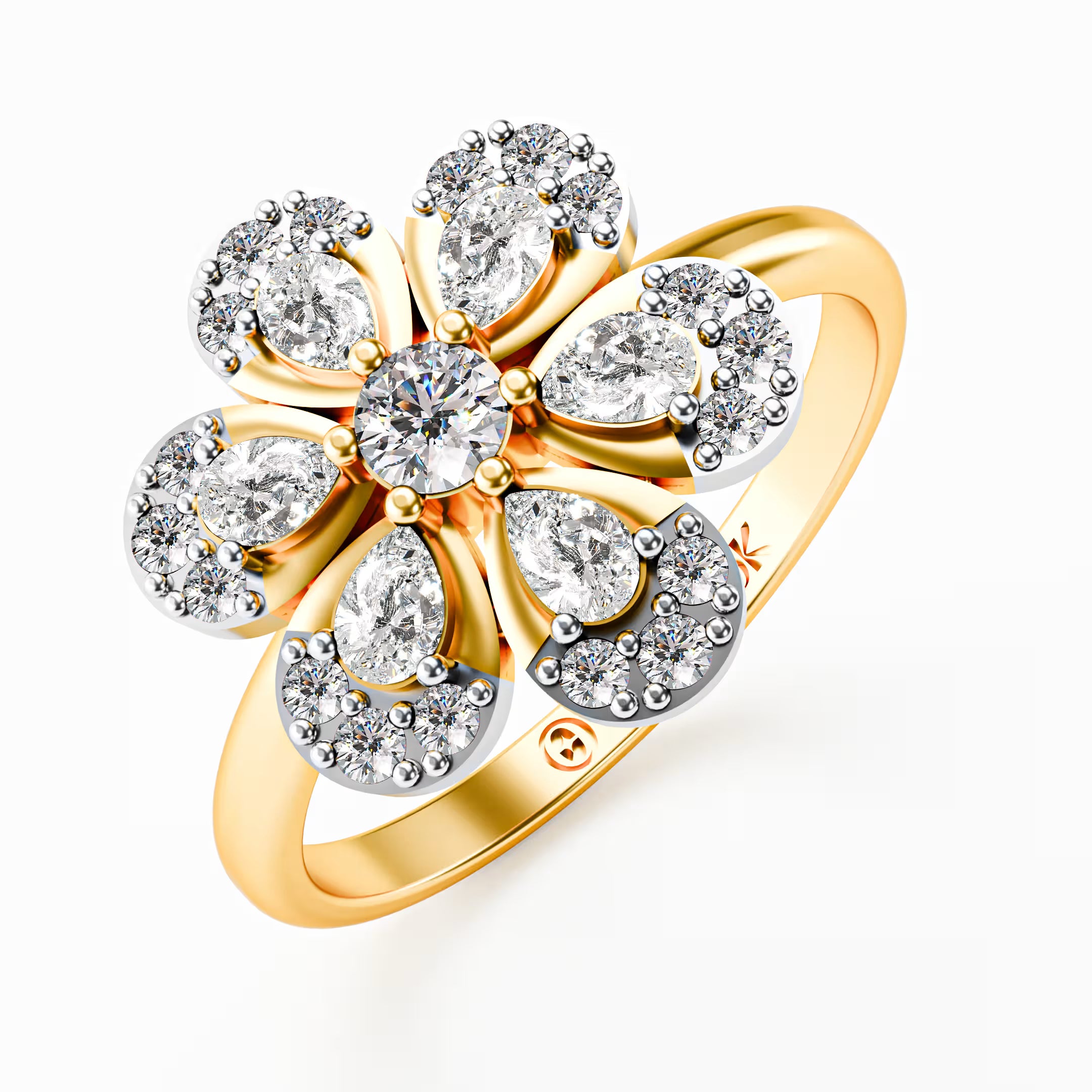 The Blossom - Two-Tone Gold Floral Diamond Cluster Ring by Gehnok