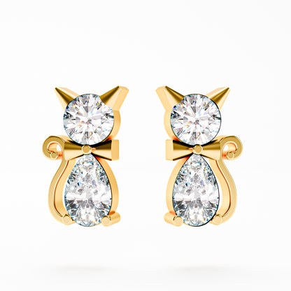 The Kitty - Diamond Cat Stud Earrings by Gehnok