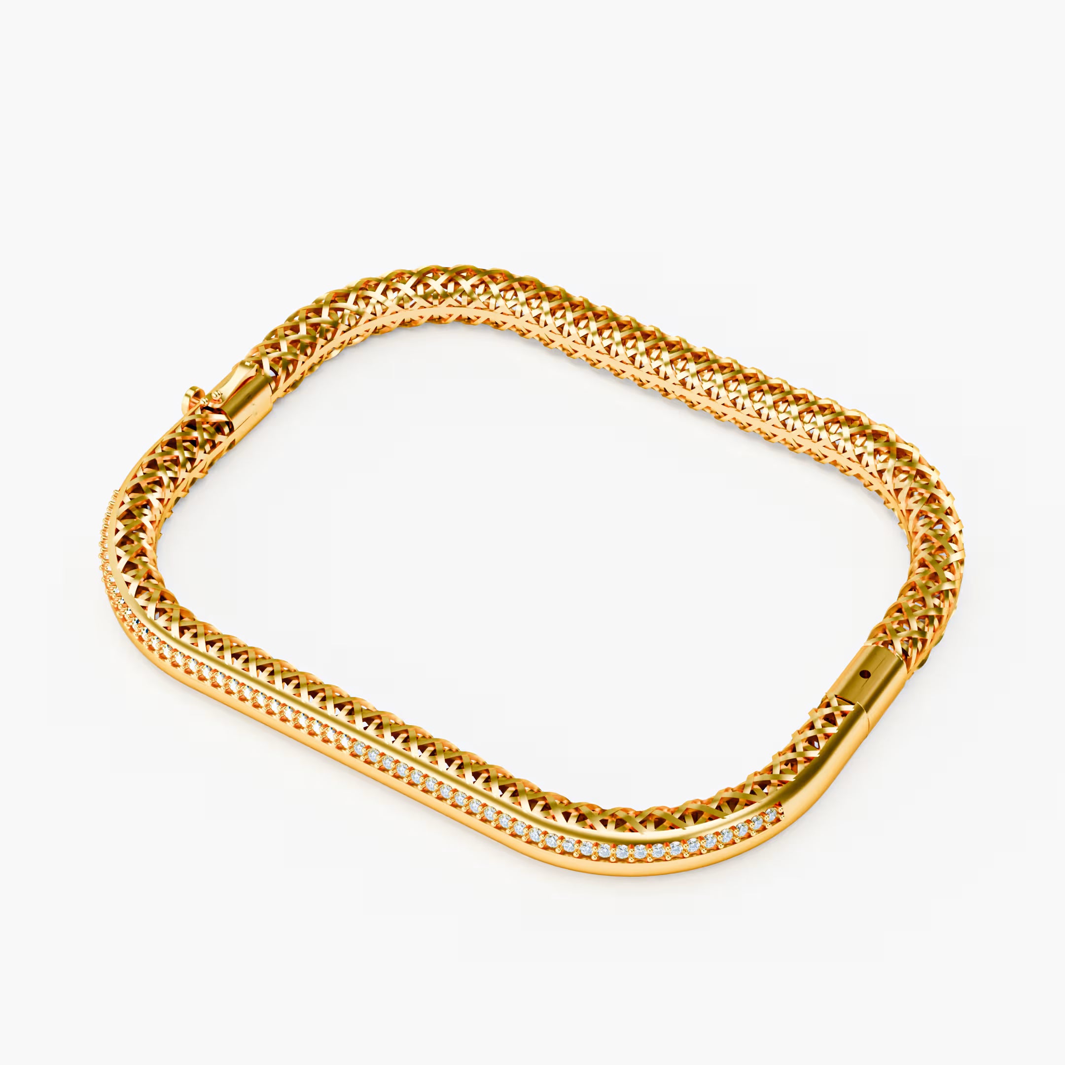 Rose Gold Woven Diamond Bracelet with Pavé Diamond Bar
