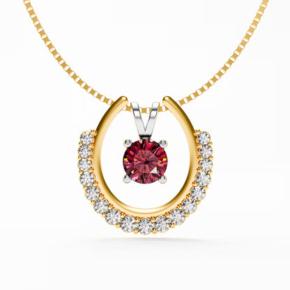 The Floating Ruby - Horseshoe Halo Pendant