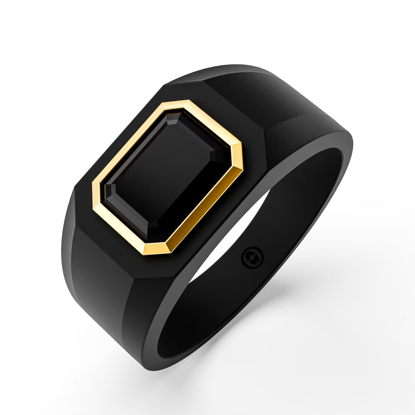 The Onyx Signet - Black Diamond Gold Bezel Ring