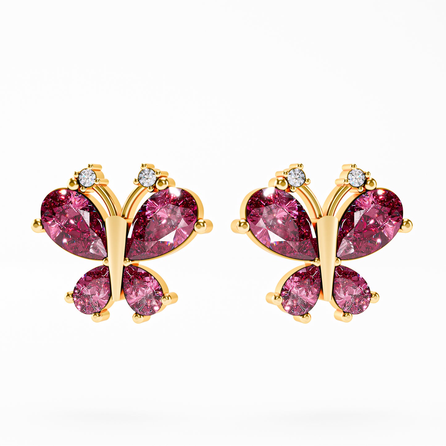 The Butterfly - Pink Gemstone & Diamond Stud Earrings by Gehnok