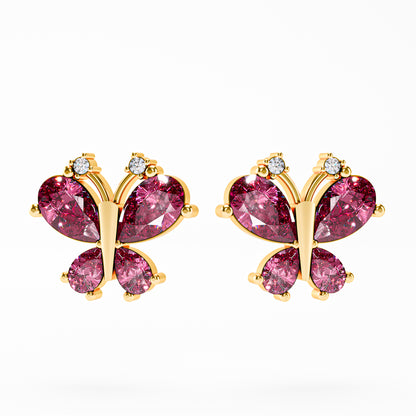 The Butterfly - Pink Gemstone & Diamond Stud Earrings by Gehnok