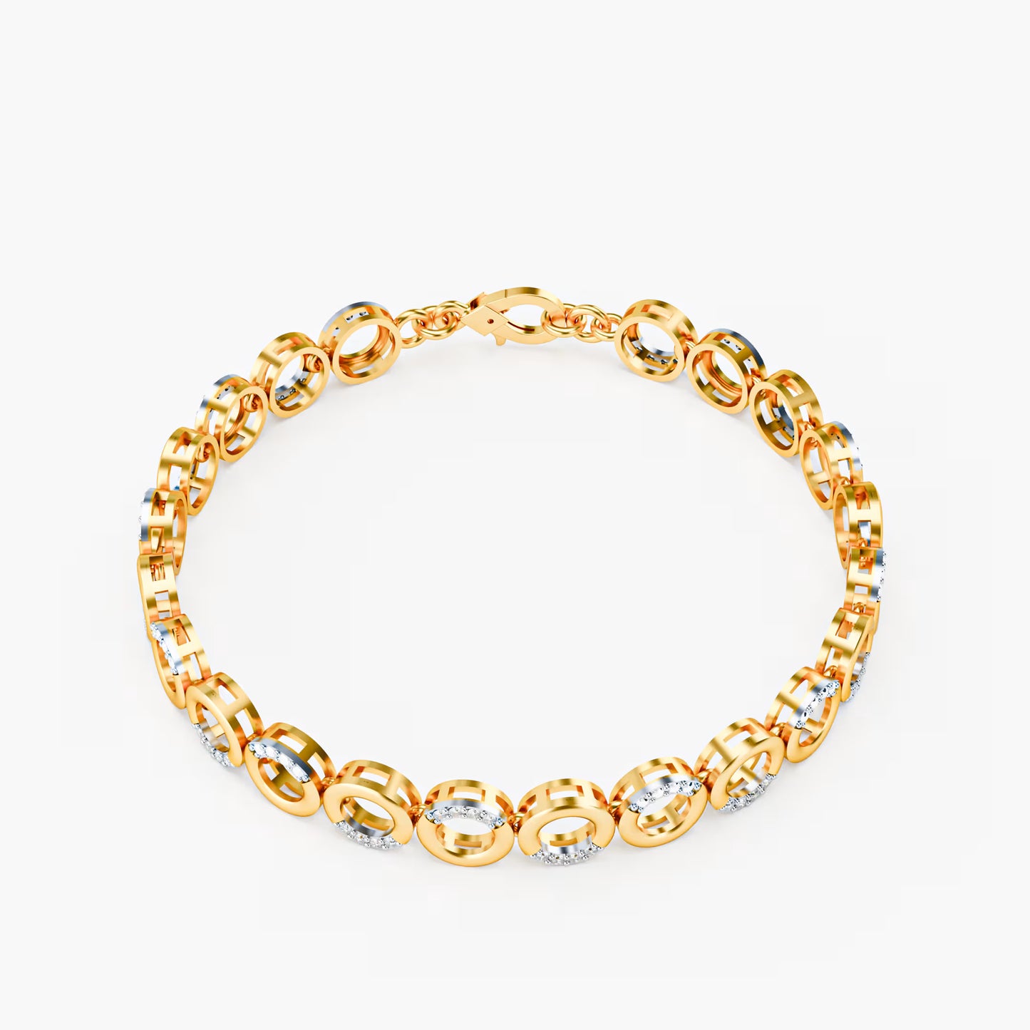 The Circle Link - Two-Tone Gold Diamond Pavé Geometric Bracelet