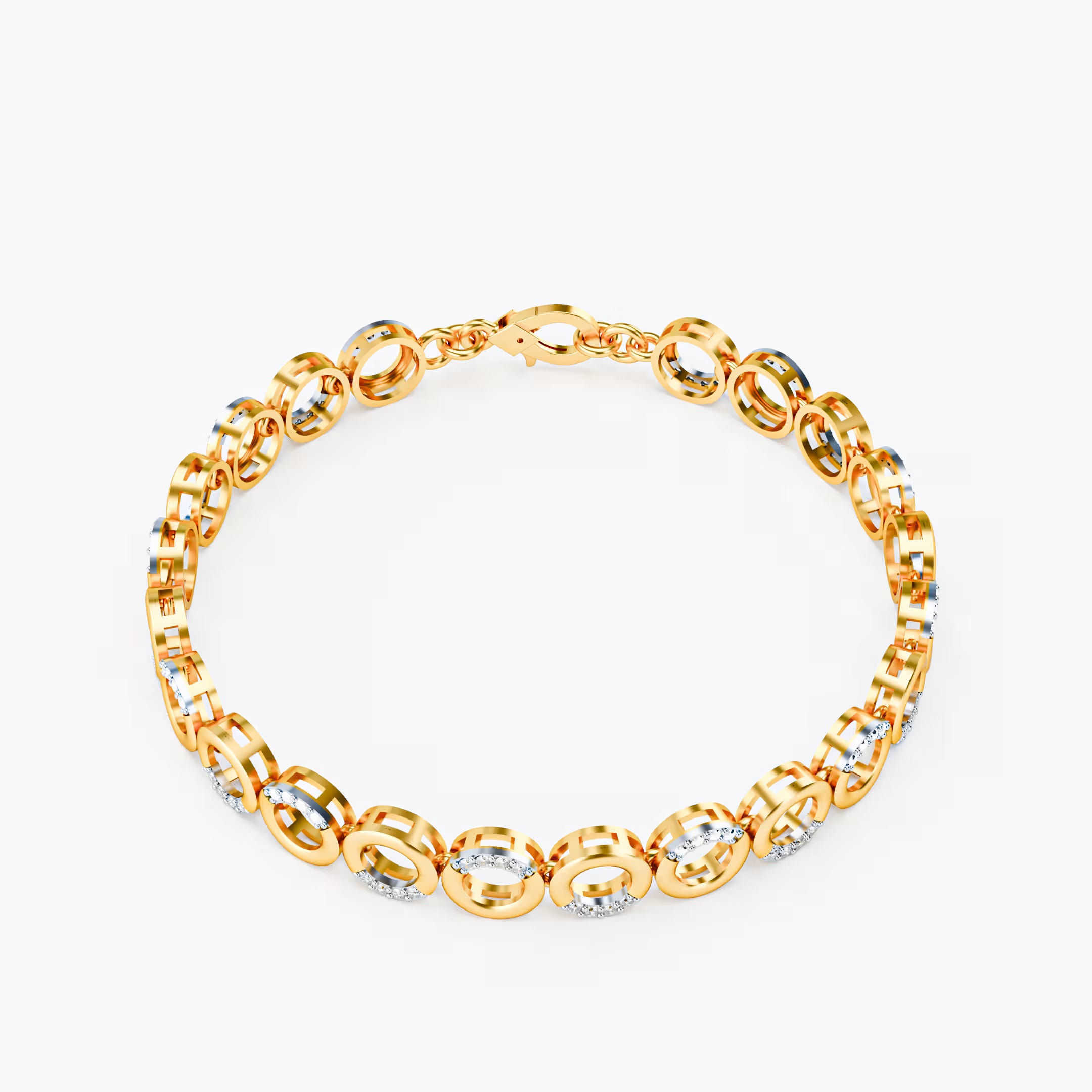 The Circle Link - Two-Tone Gold Diamond Pavé Geometric Bracelet