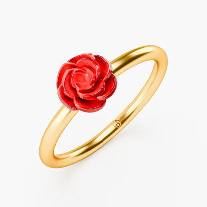 Red Enamel Rose Ring