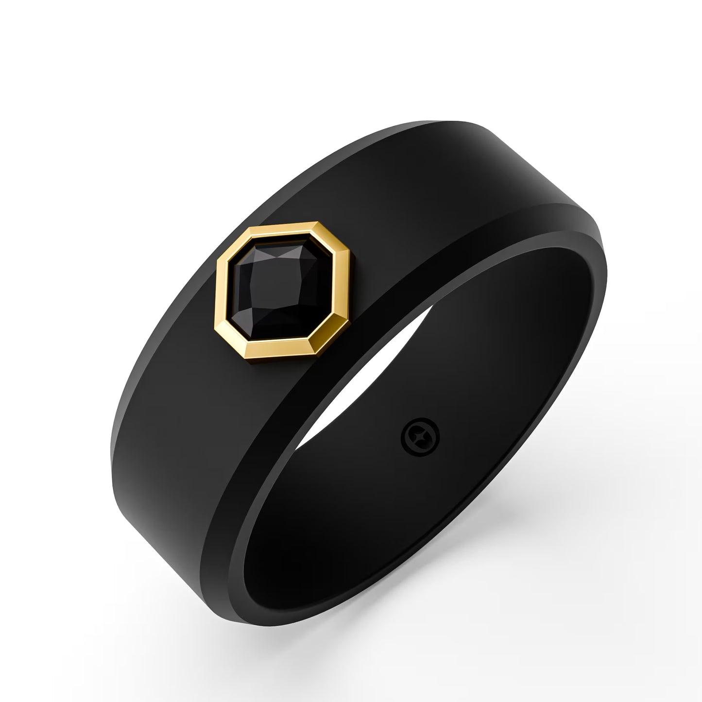 The Onyx Hex - Black Diamond Octagon Bezel Ring