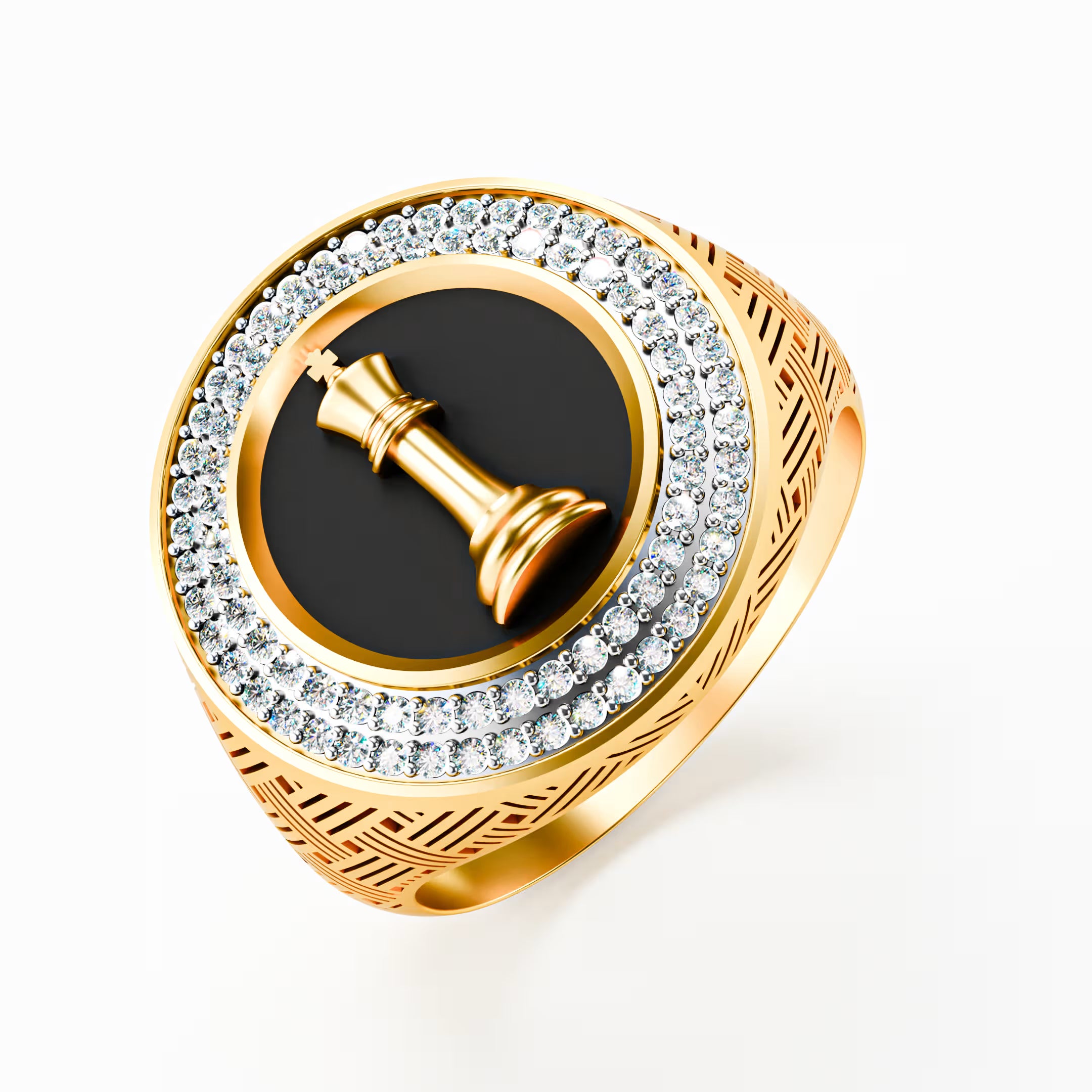 The King - Chess King Diamond Signet | onyx Ring by Gehnok