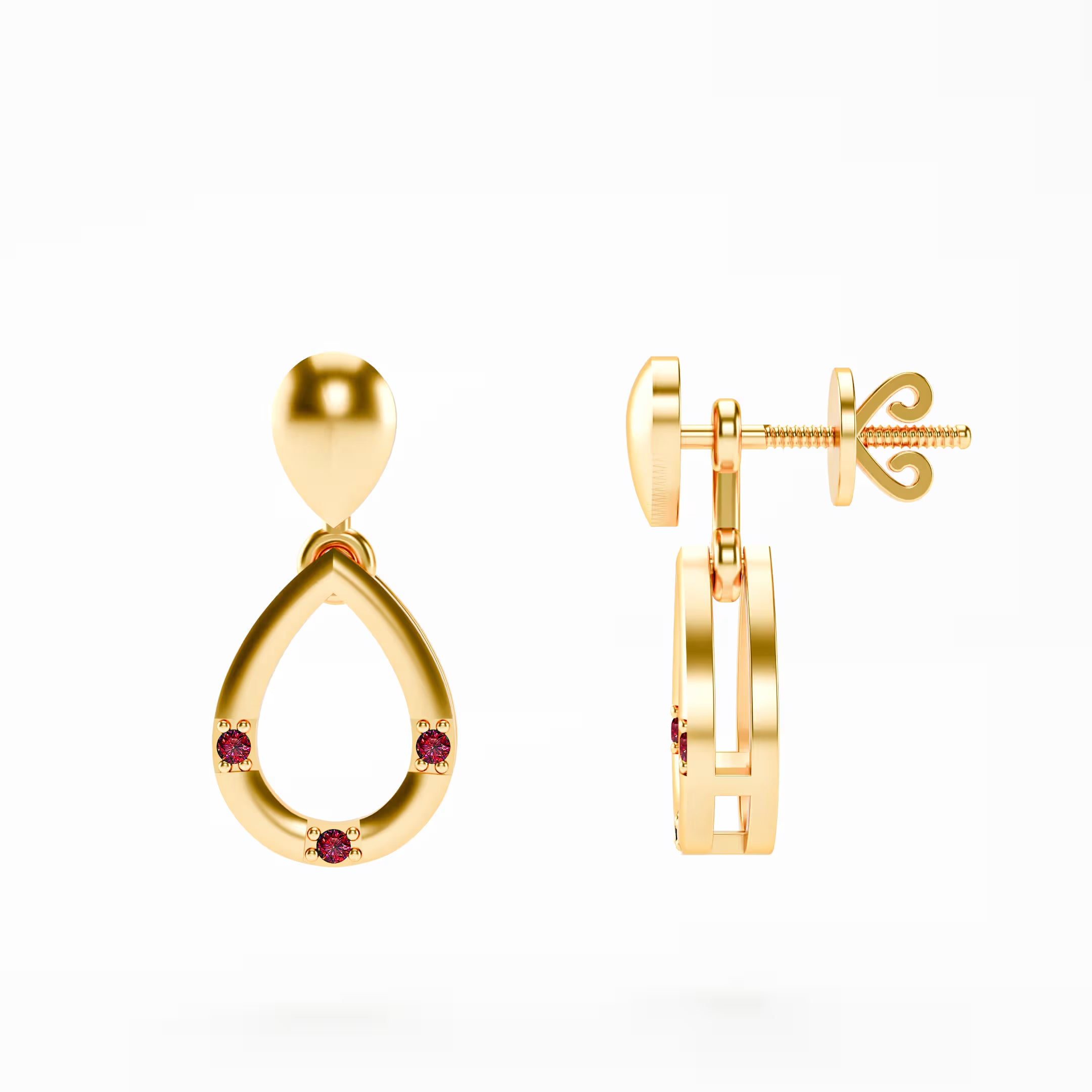 The Open Teardrop - Ruby Accent Drop Earrings