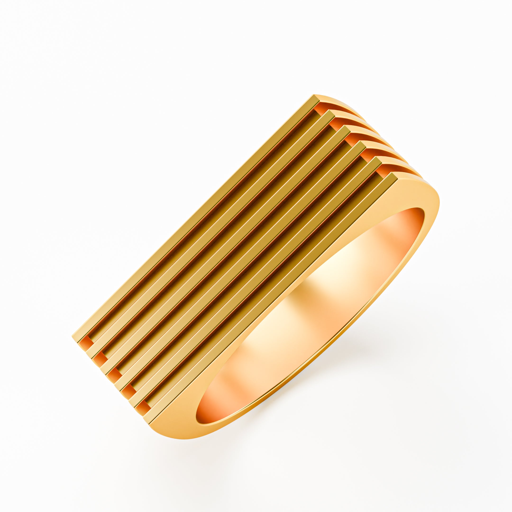 14K Solid Gold Men's Grooved Band Ring | Vertical Stripe Flat Top Statement Ring | Men's Wide Gold Band | Minimalist Men's Wedding Ring | Gift for Him | Bold Fine Jewelry