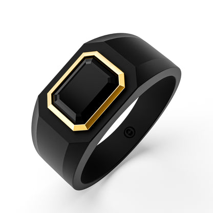 The Onyx Signet - Black Diamond Gold Bezel Ring