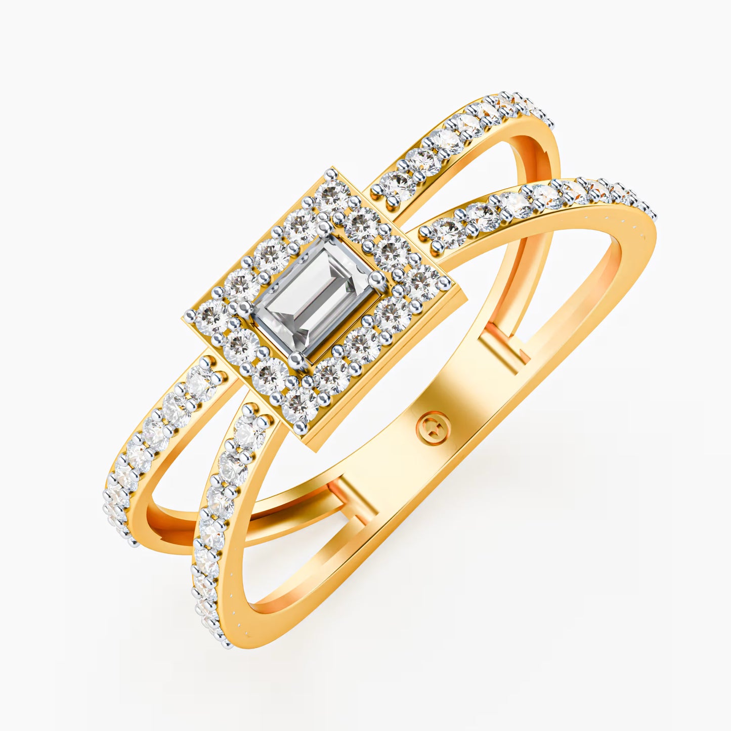 Emerald-Cut Halo Ring, Double Criss-Cross Pavé Band