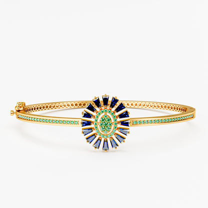 The Sunburst Bangle - Sapphire & Emerald Statement Bracelet by Gehnok