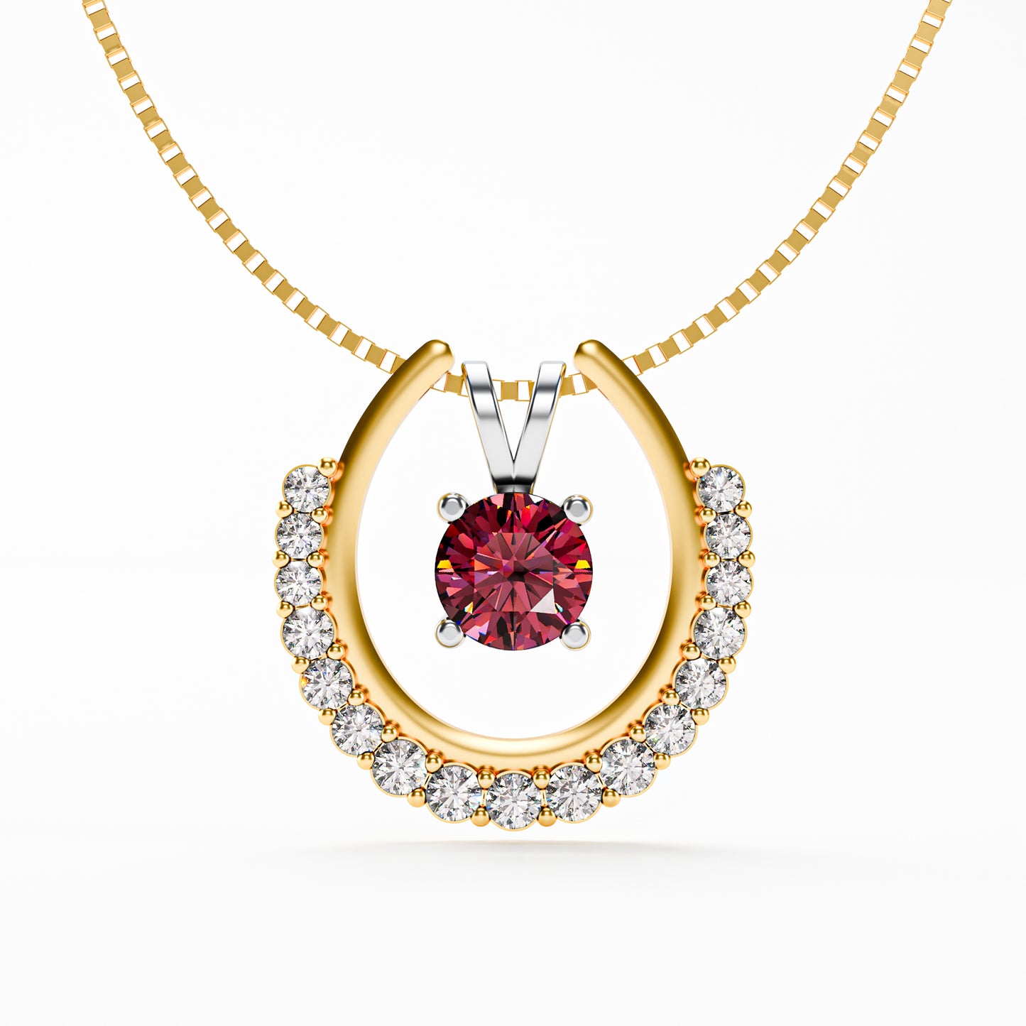 The Floating Ruby - Horseshoe Halo Pendant