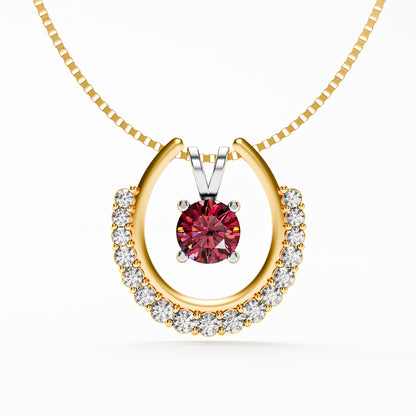 The Floating Ruby - Horseshoe Halo Pendant